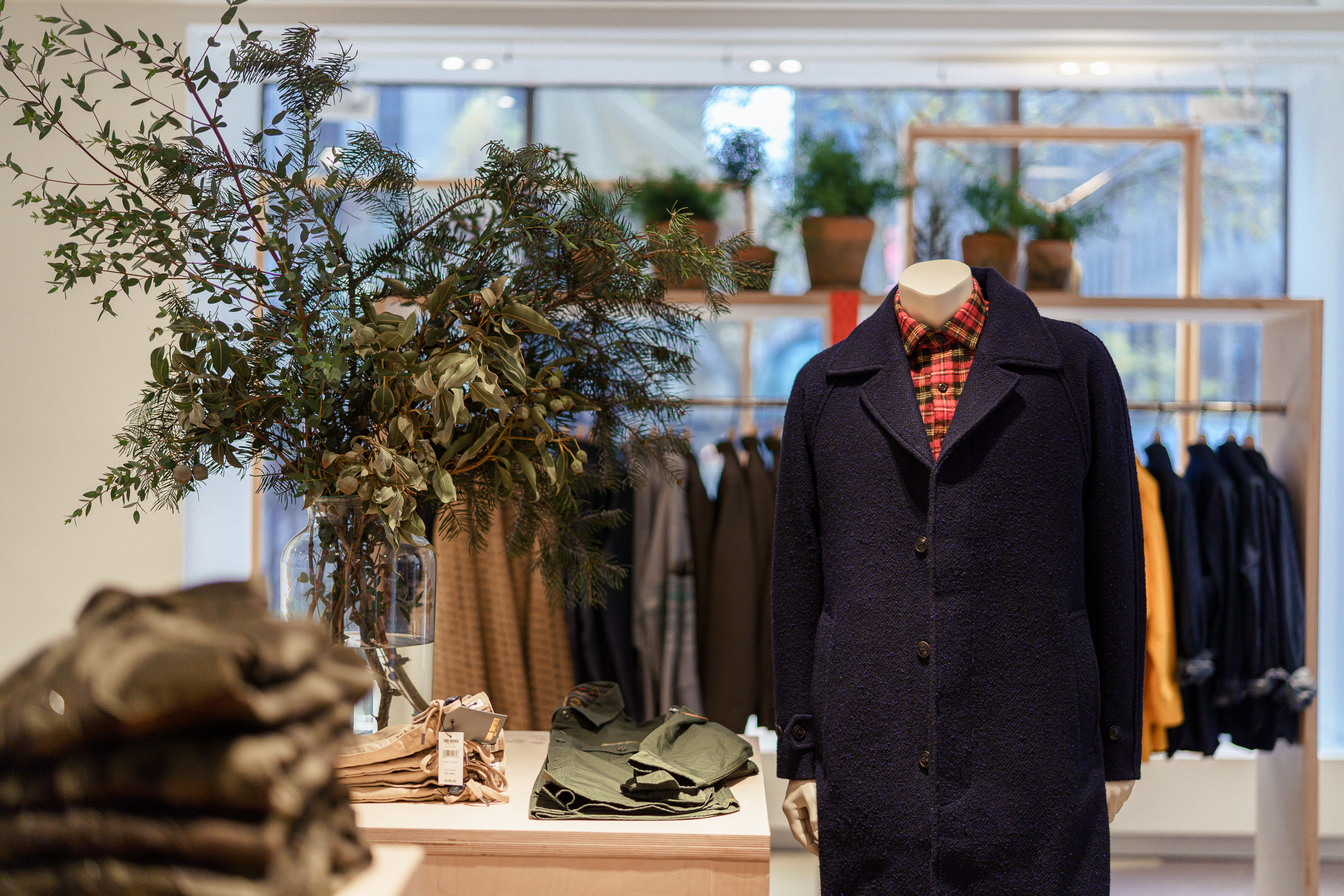 A rack of clothes in a store at Rockefeller Center.